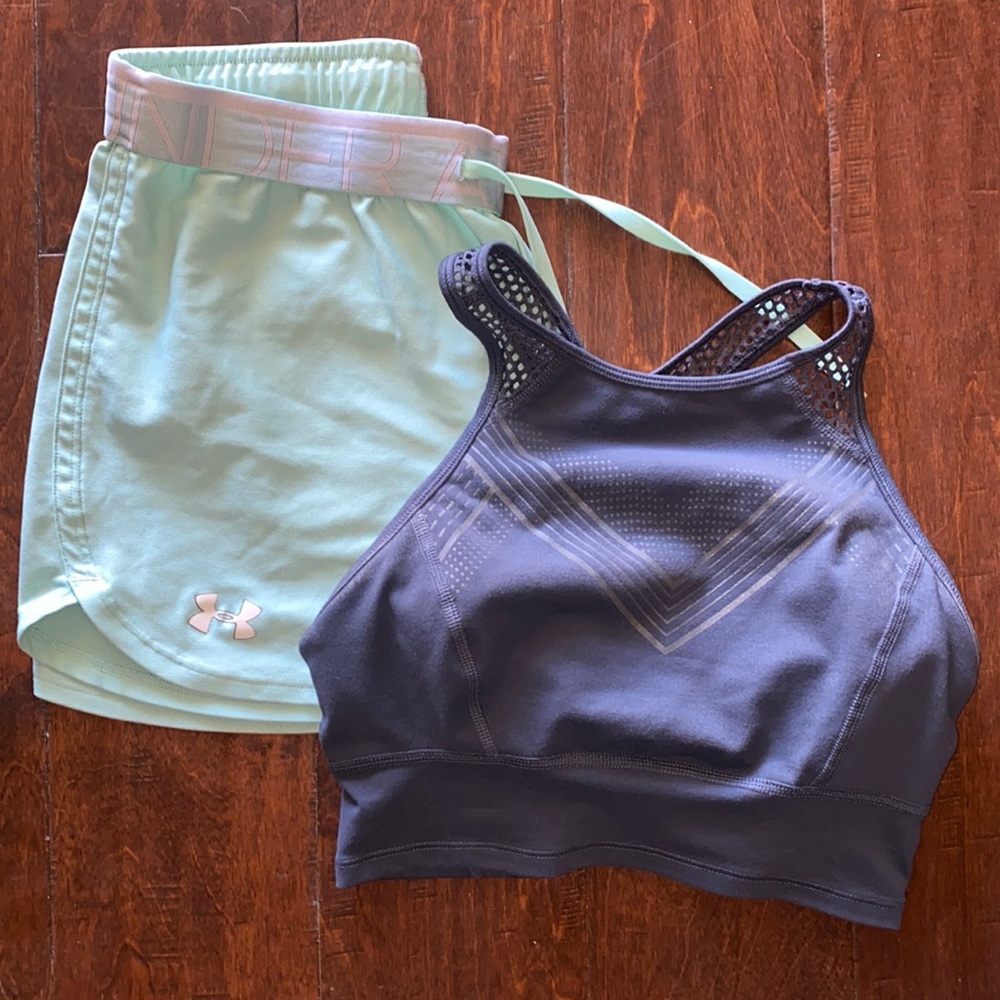 Under Armour shorts and sports bra.